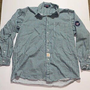 Bulwark FR Shirt Mens XL Long Green Plaid Flame Resistant Workwear Used